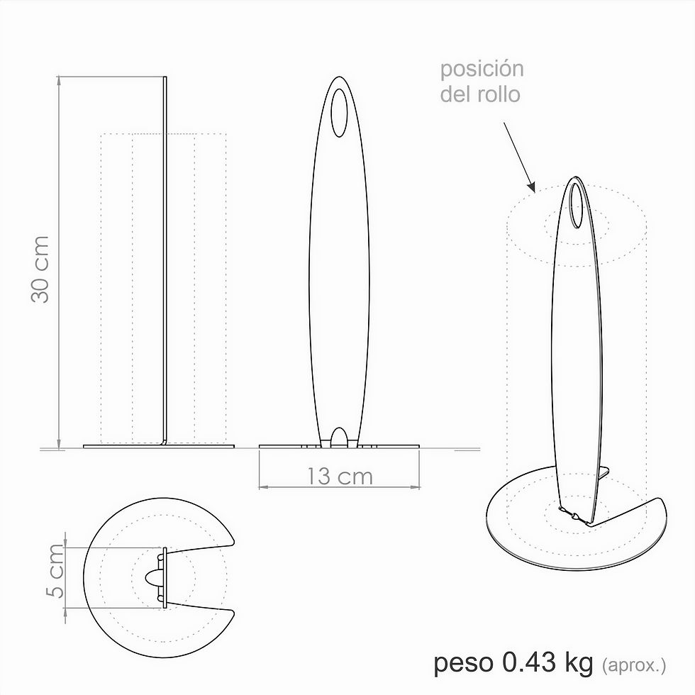 Miniatura: Dimensiones del porta rollos de cocina de acero inoxidable NOPAL 