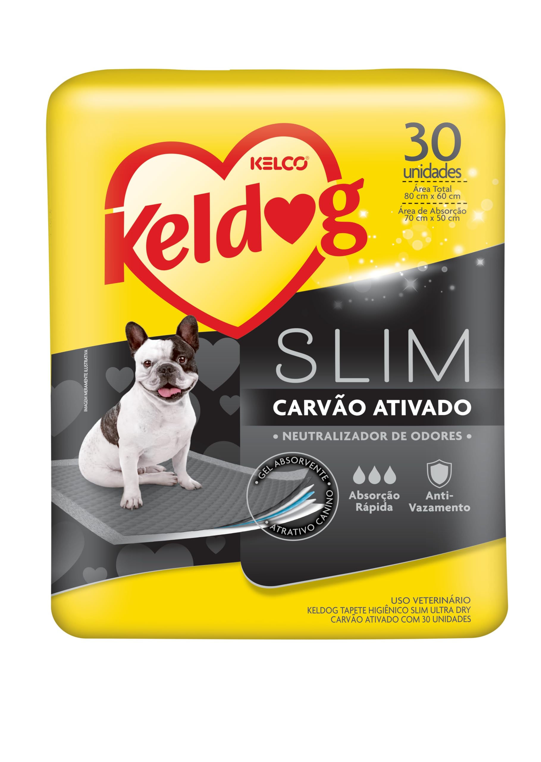 Tapete Higiênico Keldog Slim Carvão Ativado 30 Unidades 70x50 cm