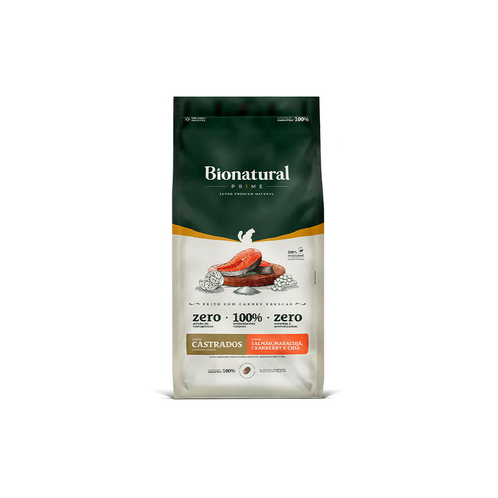 Bionatural Super Premium Gatos Castrados Salmão 1.5 Kg e 7.5 Kg
