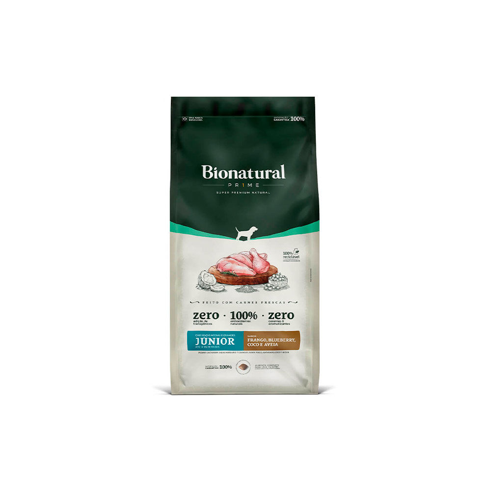 Bionatural Júnior Raças Médias e Grandes Frango, Blueberry, Coco e Chia 15 kg