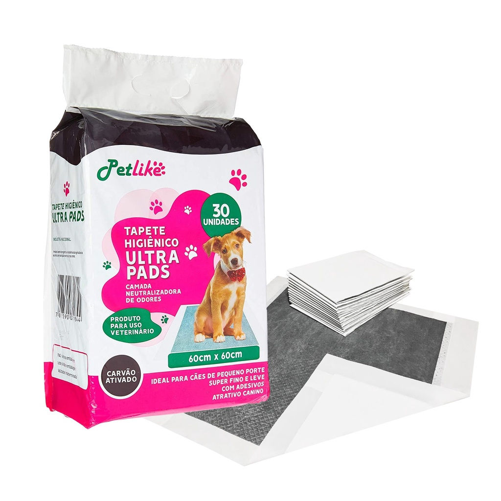 Tapete Higiênico Ultra Pads Com Carvão Ativado 30 Un 60x60 cm PetLike