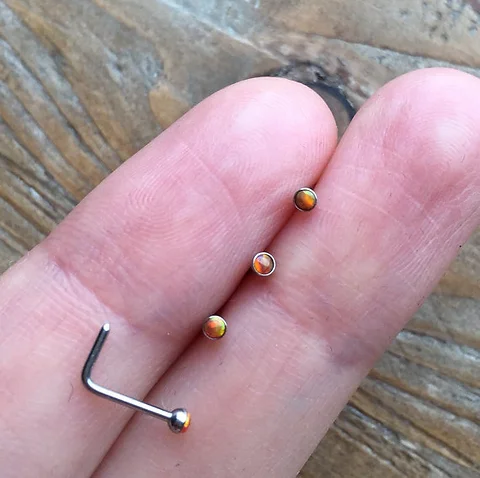 Loveyi 20 Gauge Orange Fire Opal Nose Stud L Shape Nose Ring