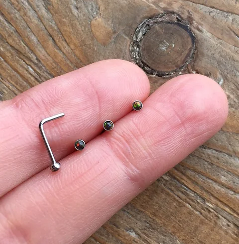 20 Gauge Black Fire Opal Nose Stud L Shape Nose Ring Loveyi