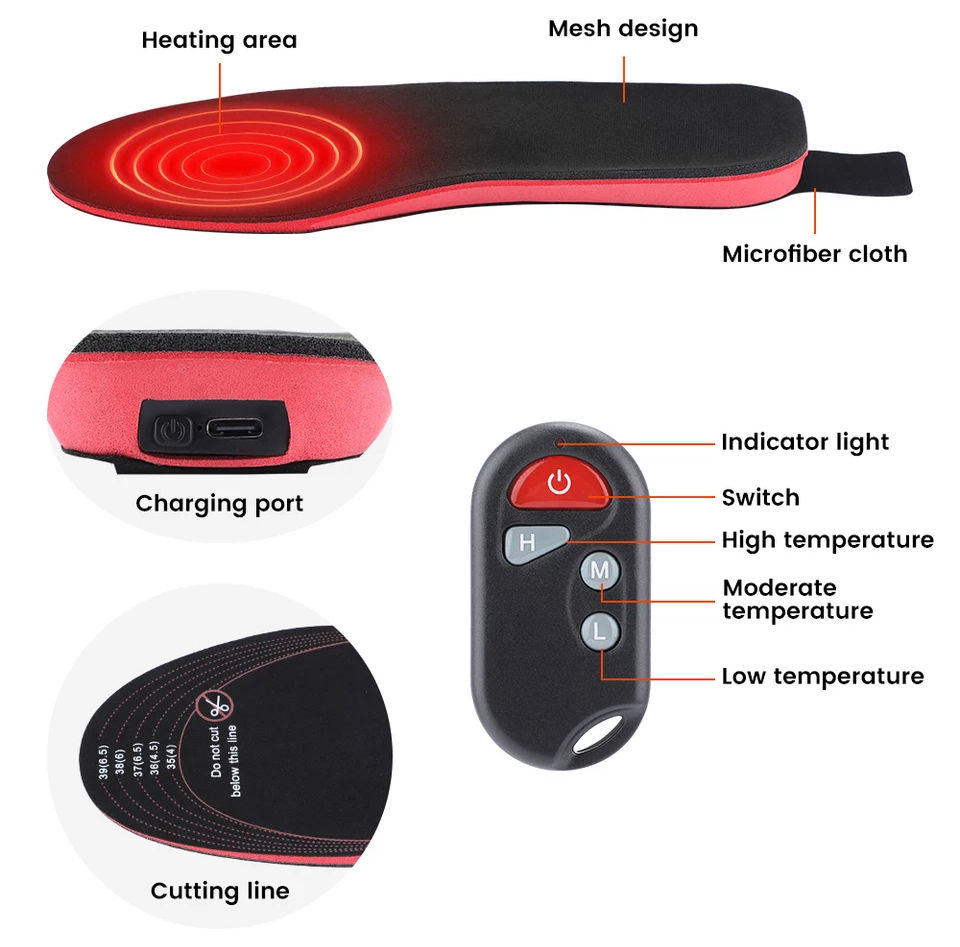 Miniatyrbild: Rechargeable Heated Insoles with Remote Control – Keep Your Feet Warm Outdoors