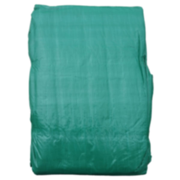 A lightweight green tarpaulin folded into a rectangular shape.