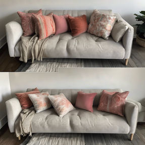 Plump, perfectly shaped sofa cushions after professional renewal service