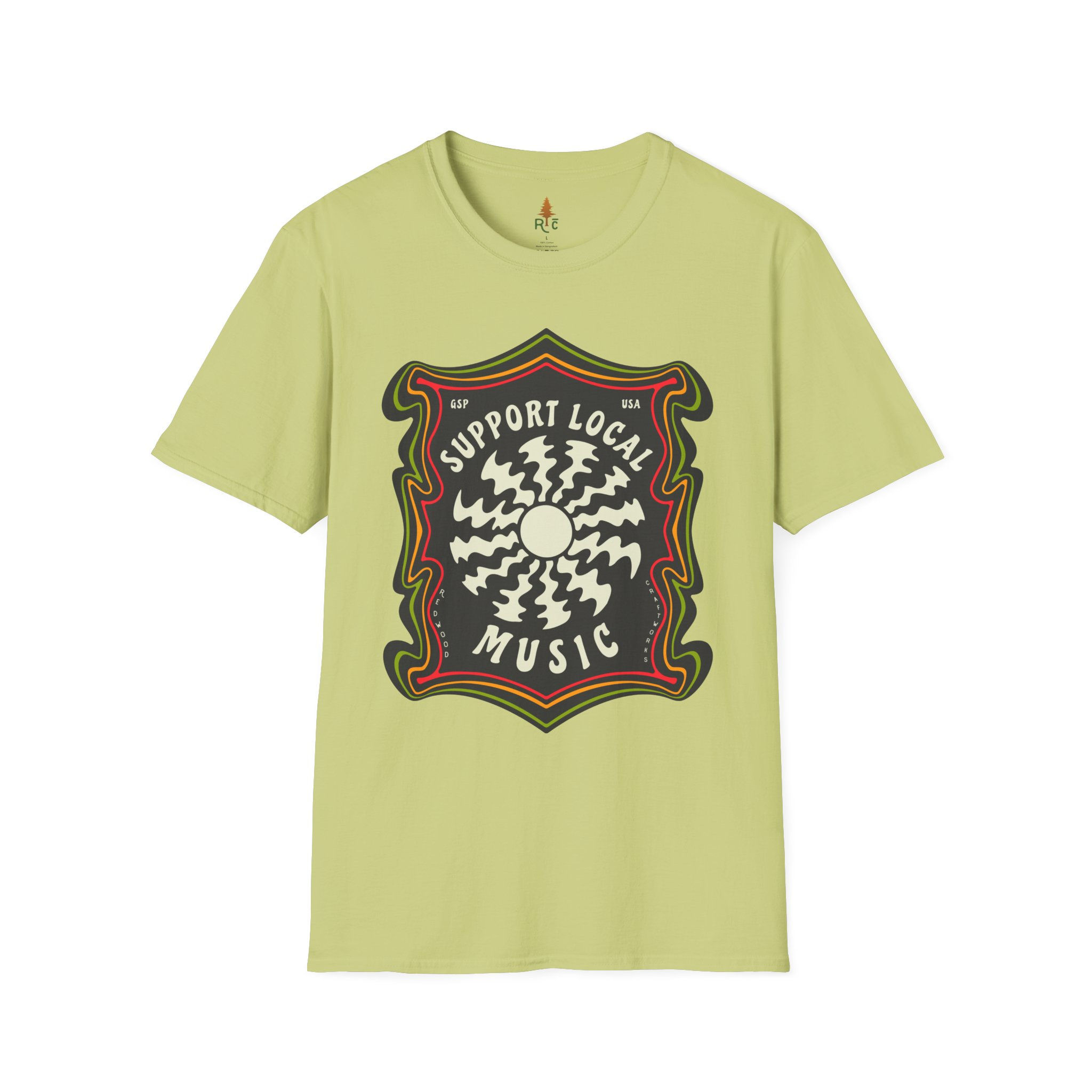 Mockup of Support Local Music | Groovy Record Tee in Pistachio