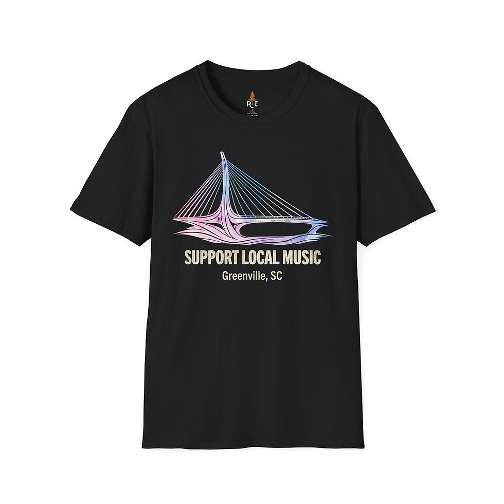 Mockup of Support Local Music | Liberty Bridge Tee | Greenville, SC in Black
