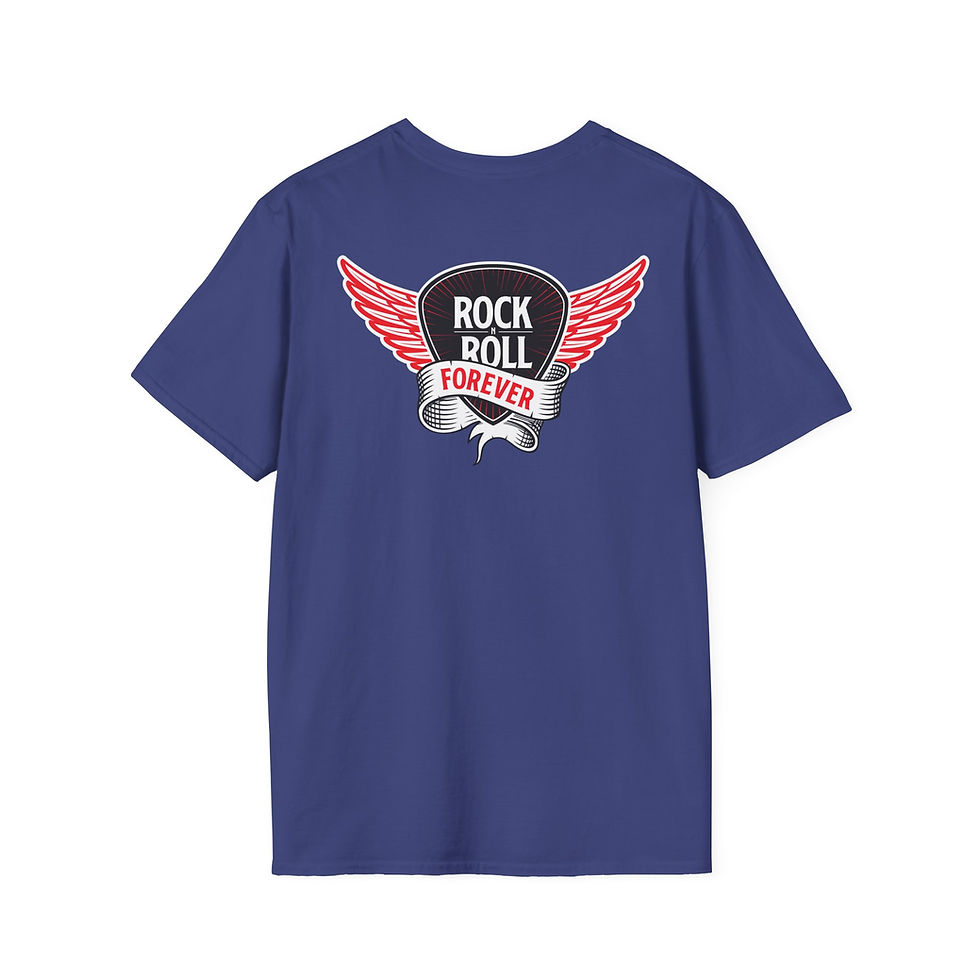 Thumbnail: Mockup of Rock n Roll Forever | Winged Pick Tee | Back in Metro Blue