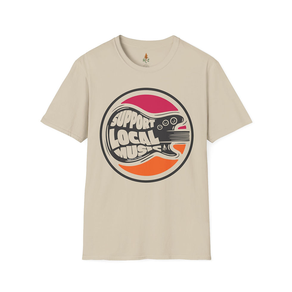 Thumbnail: Mockup of Support Local Music | Soda Guitar Tee in Sand