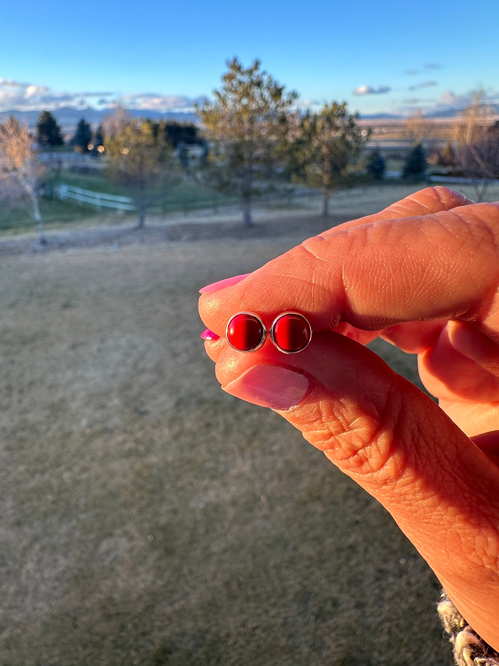 Thumbnail: 6mm Sterling Silver Red Coral Studs