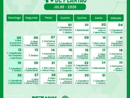 PLANTÃO DE FARMÁCIA DO MÊS DE JULHO