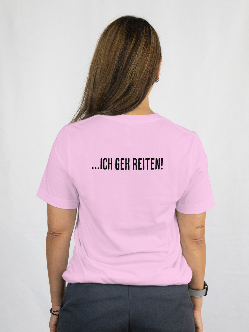 BIO-Shirt "REITEN": Damen-T-Shirt mit dem Aufdruck "Ich liebe Reiten" auf dem Rücken