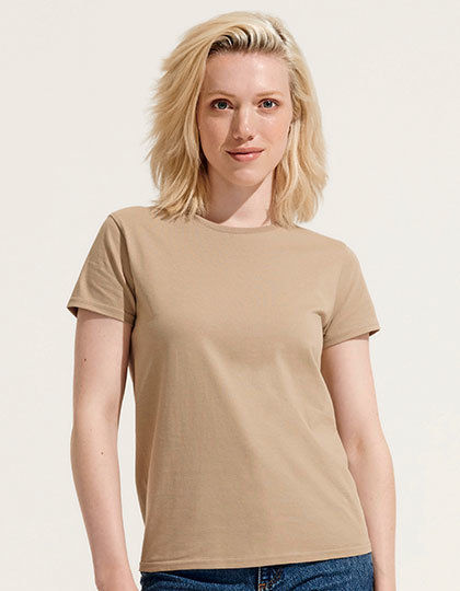 Beige Damen-T-Shirt, kurzärmelig, bequem