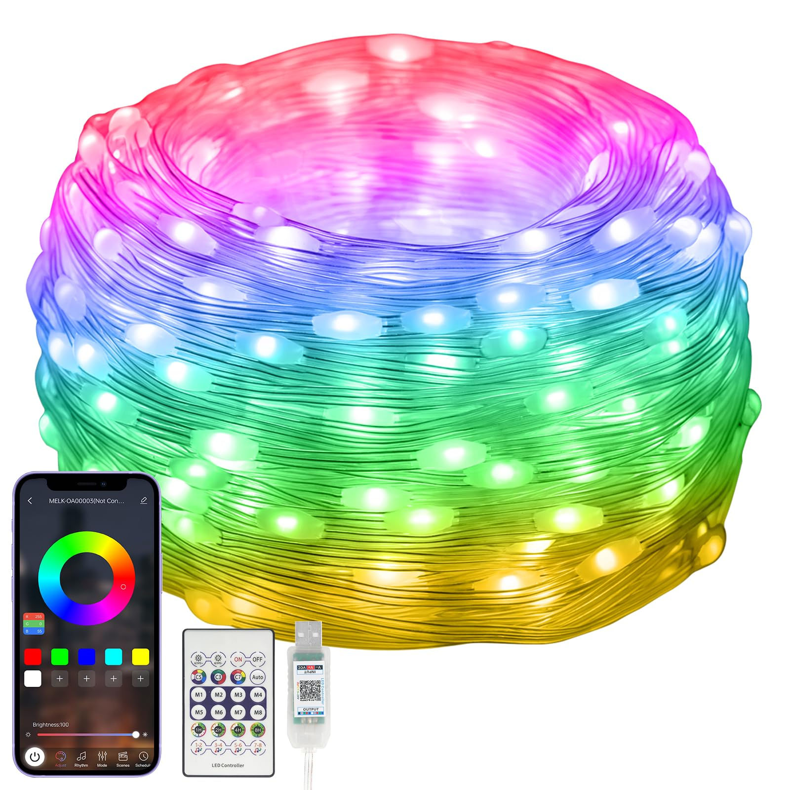 Smart RGB Fairy Lights – 100 LEDs with App & Remote Control