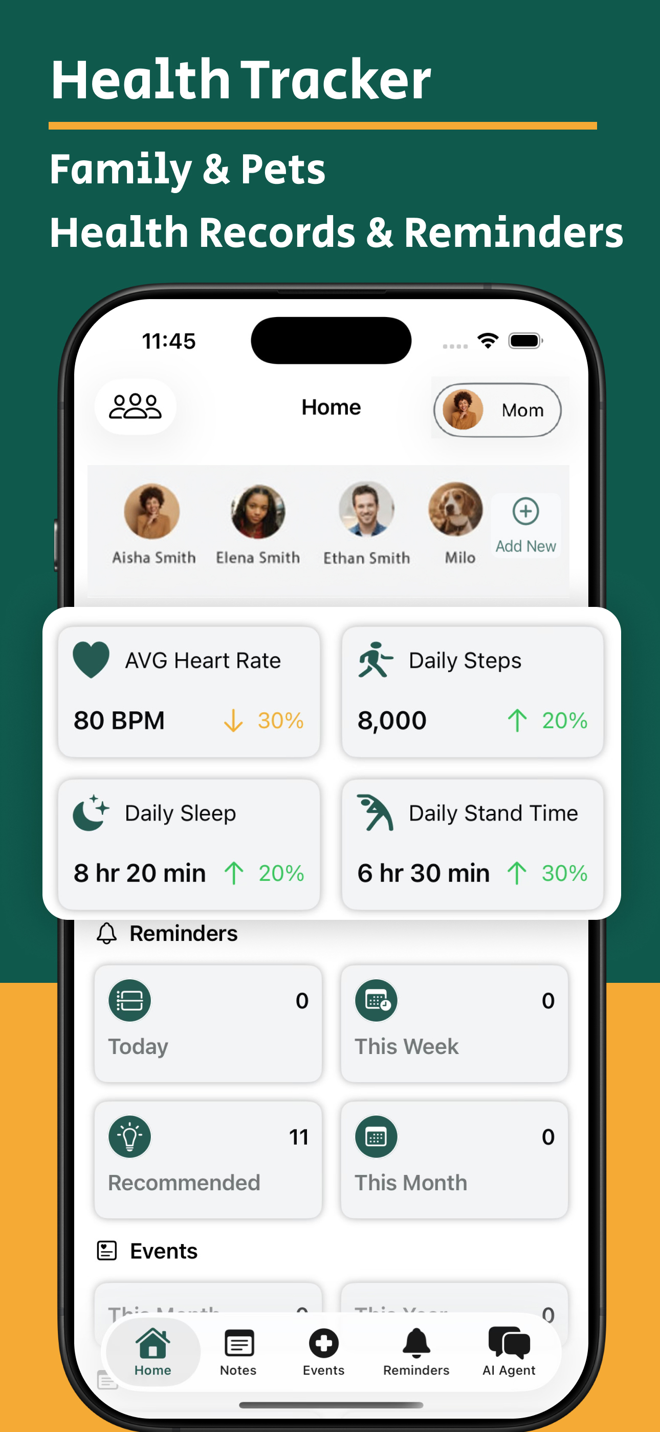 family vitals iOS app home page