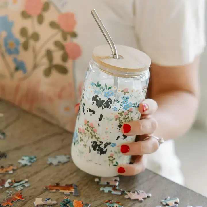Thumbnail: Milk Cows & Flower Fields Glass Can