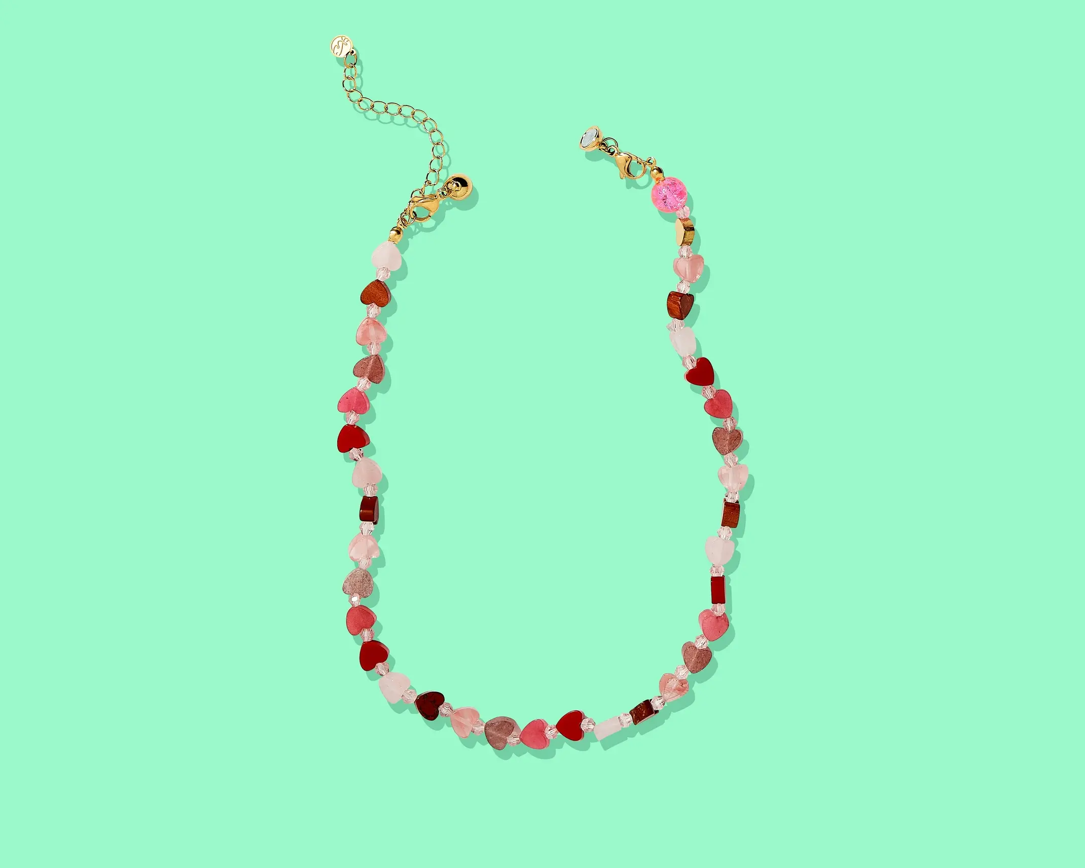 Beaded Necklace - Assorted Pink Hearts - Amore