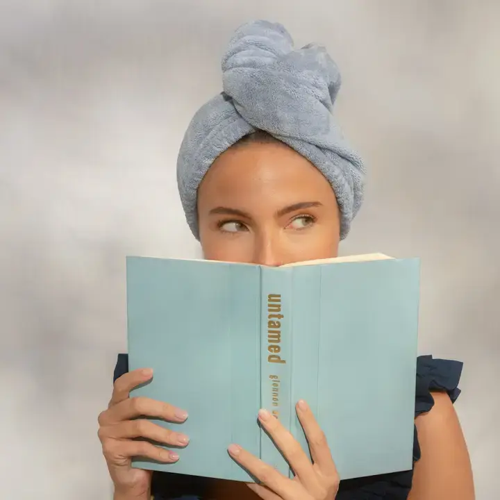 Thumbnail: Plush Microfiber Hair Towel Turban with Bow - Coastal Blue