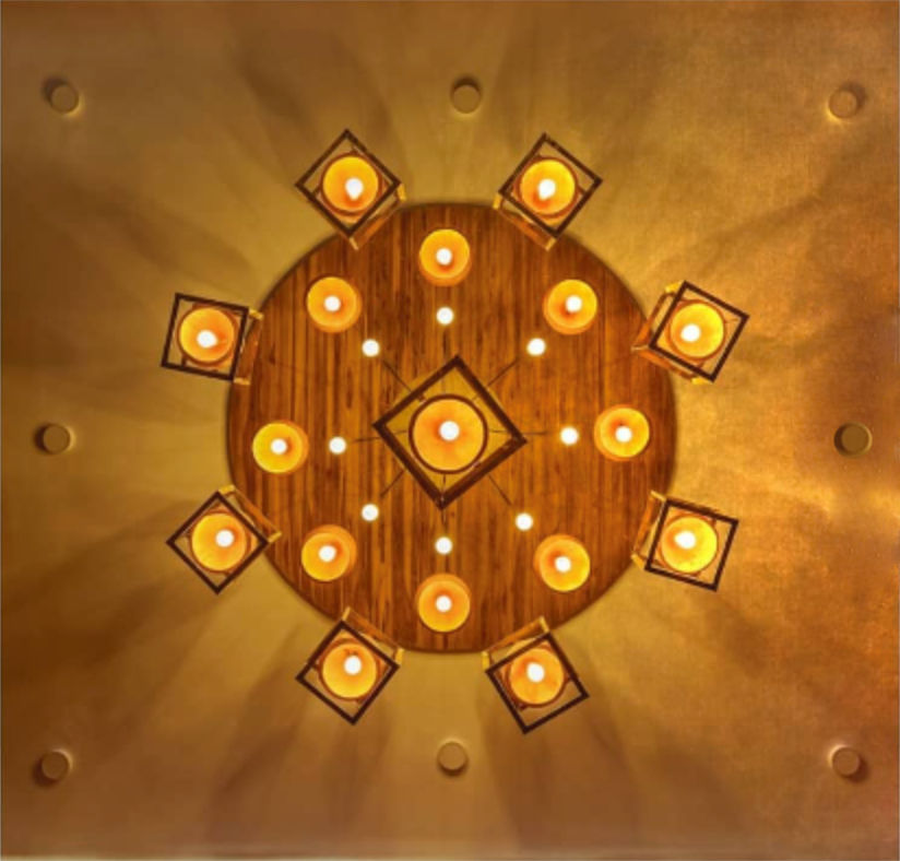 Terracotta and brass chandelier designed for realestate maketing office