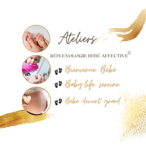 Stickers présentants les différentes thématiques d'ateliers de réflexologie bébé affective proposés au cabinet