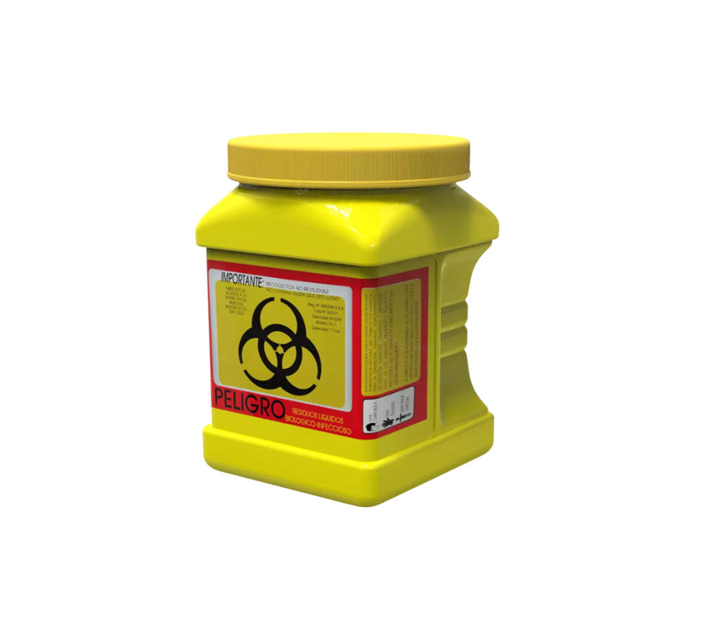 CONTENEDOR RPBI HERMÉTICO AMARILLO PARA LÍQUIDOS 1.7 L