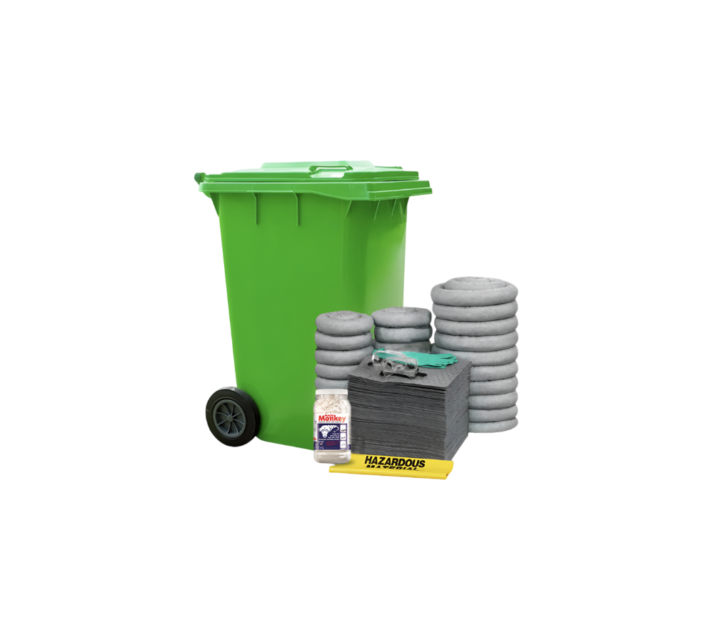 KIT ANTIDERRAMES VERDE UNIVERSAL DE 360 LITROS CON RUEDAS