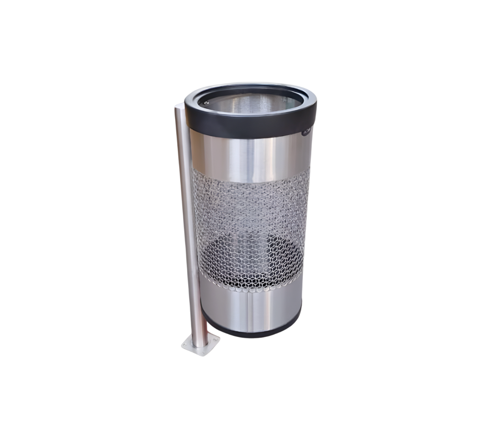 CONTENEDOR DE BASURA CILÍNDRICO CON PEDESTAL 37 X 85