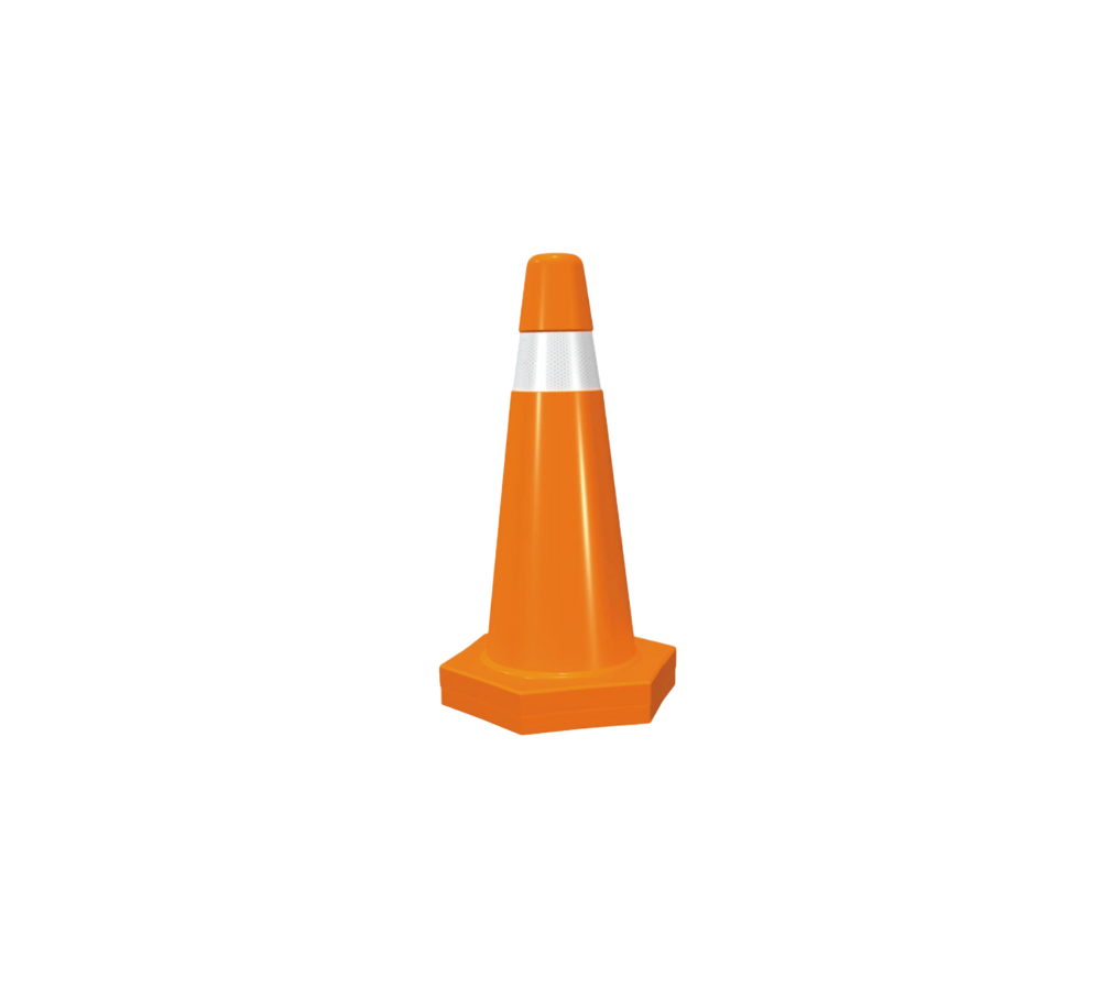 CONO NARANJA CON BASE HEXAGONAL 25 X 11 CON REFLEJANTE