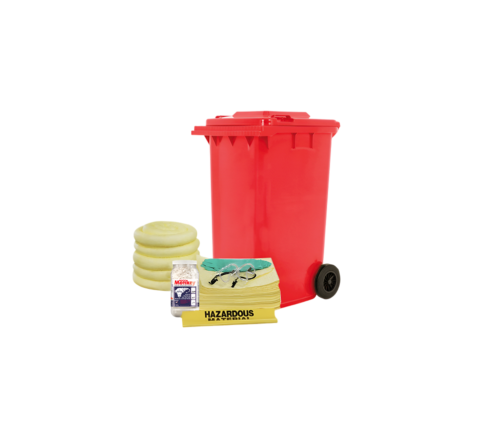 KIT ANTIDERRAMES PARA LÍQUIDOS AGRESIVOS HAZMAT DE 189 LITROS CON RUEDAS