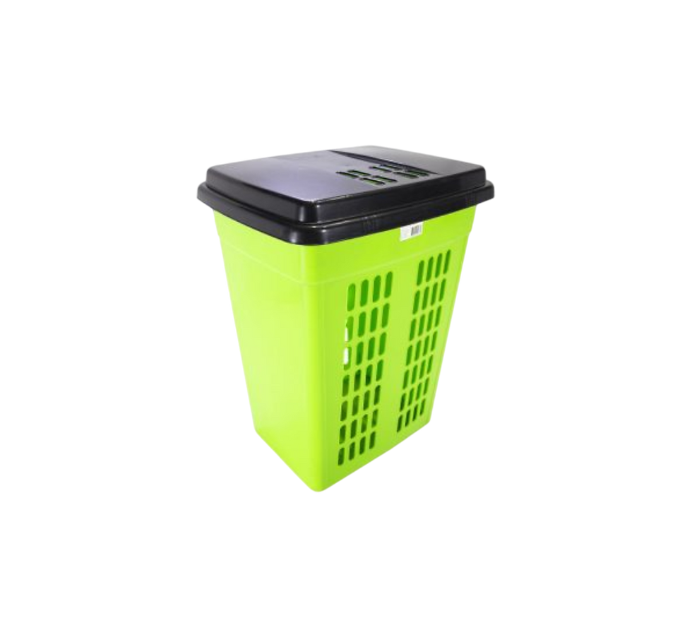 CESTO DE PLÁSTICO CUADRADO CON TAPA PARA ROPA SUCIA 20 KG