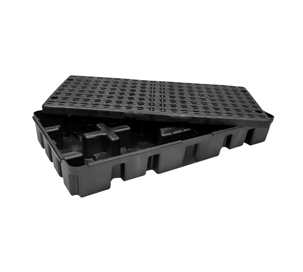 PLATAFORMA ANTIDERRAMES PARA 2 TAMBOS CON ENTRADA PARA MONTACARGAS