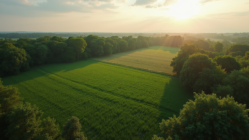 High angle view of a diverse agroforestry system with trees and crops