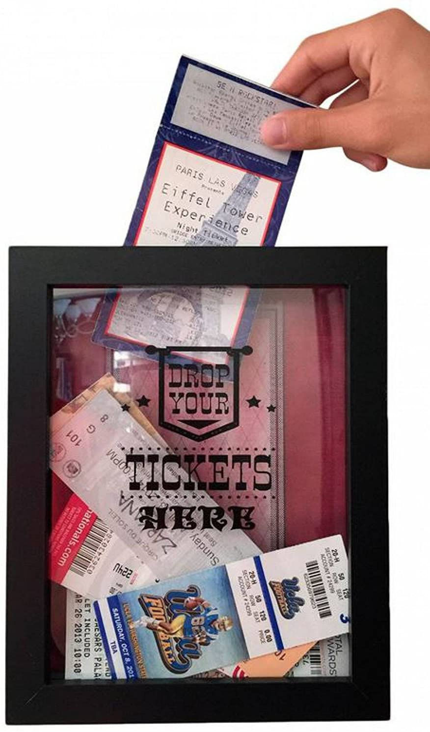 Ticket shadow box for storing concert and sport tickets