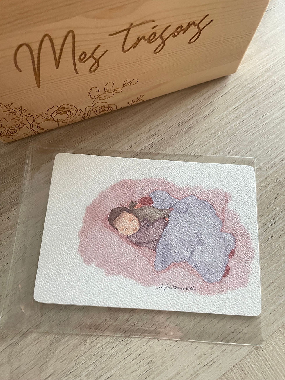carte aquarelle bébé câline doudou