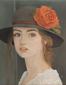 Portrait painting titled The Quiet Bloom by Maria Abeyesekere