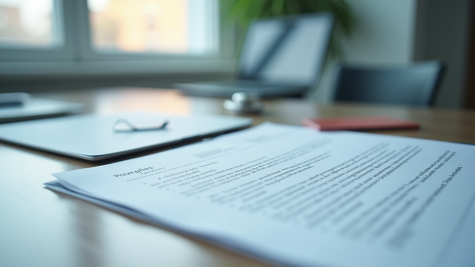 Close-up view of a healthcare facility’s privacy policy document on a desk
