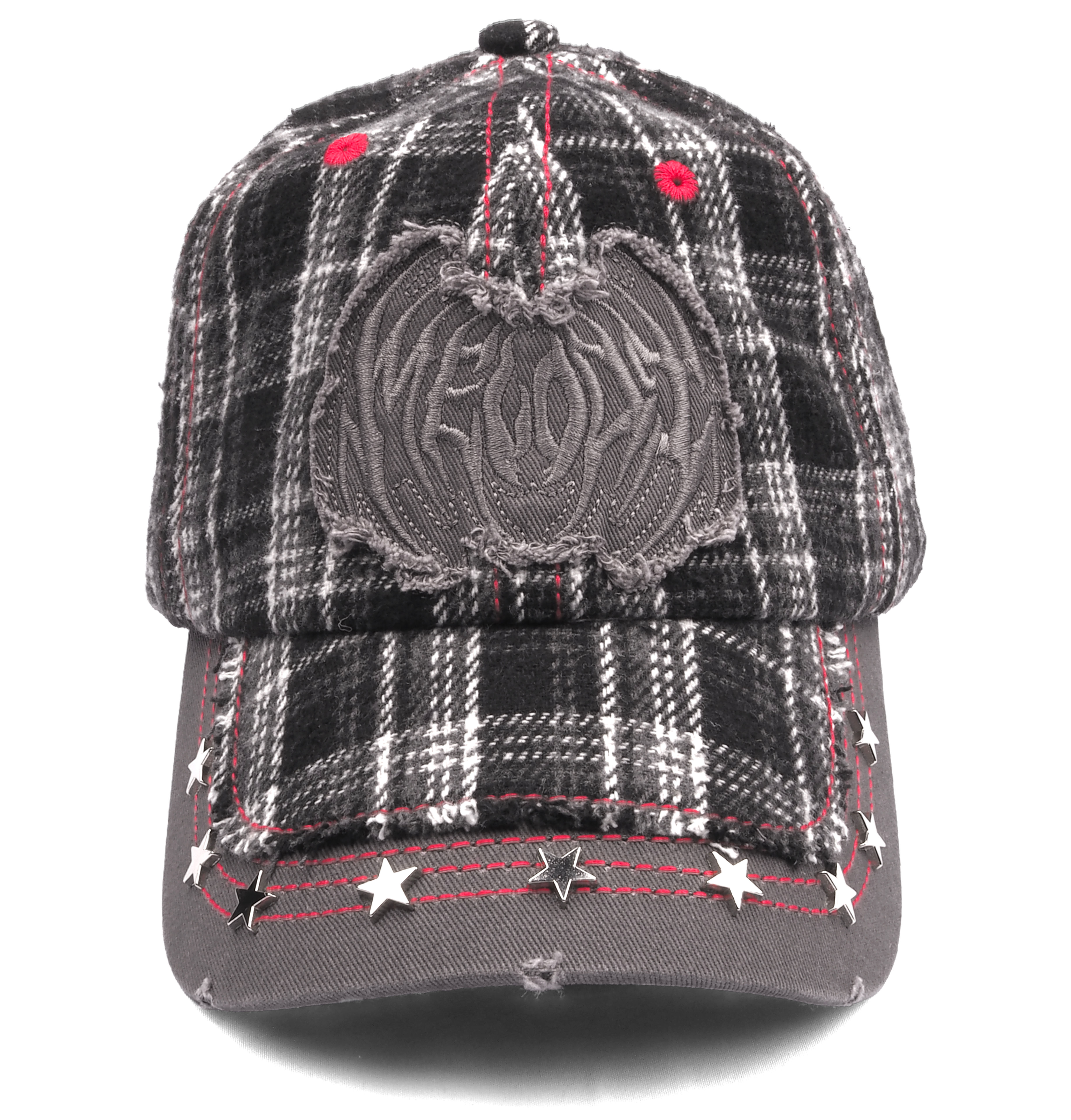 GREY PLAID STAR STUDDED HAT