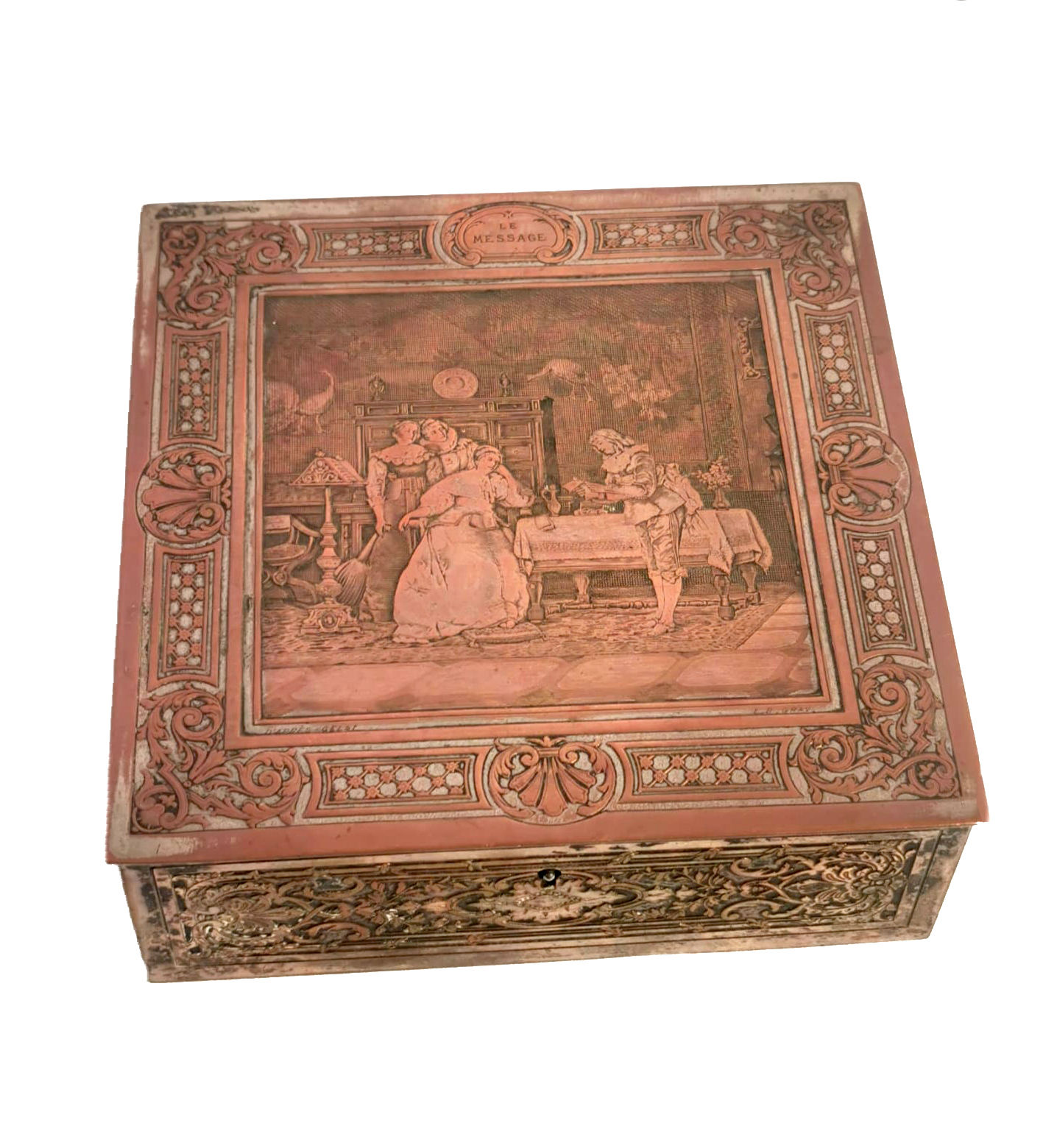 Antique French Copper & Brass Box 'Le Message' (16cm)