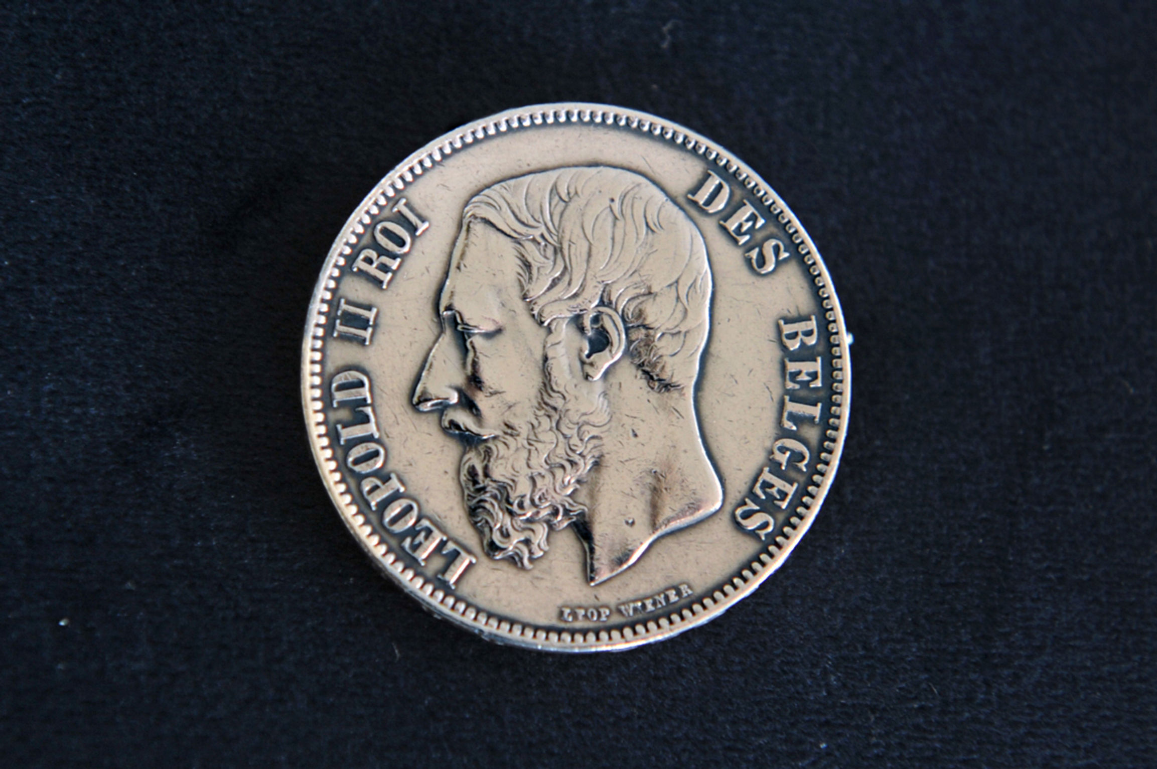 King Leopold L'union Fait La Force Silver 5 Franc Coin Badge Brooch 1873