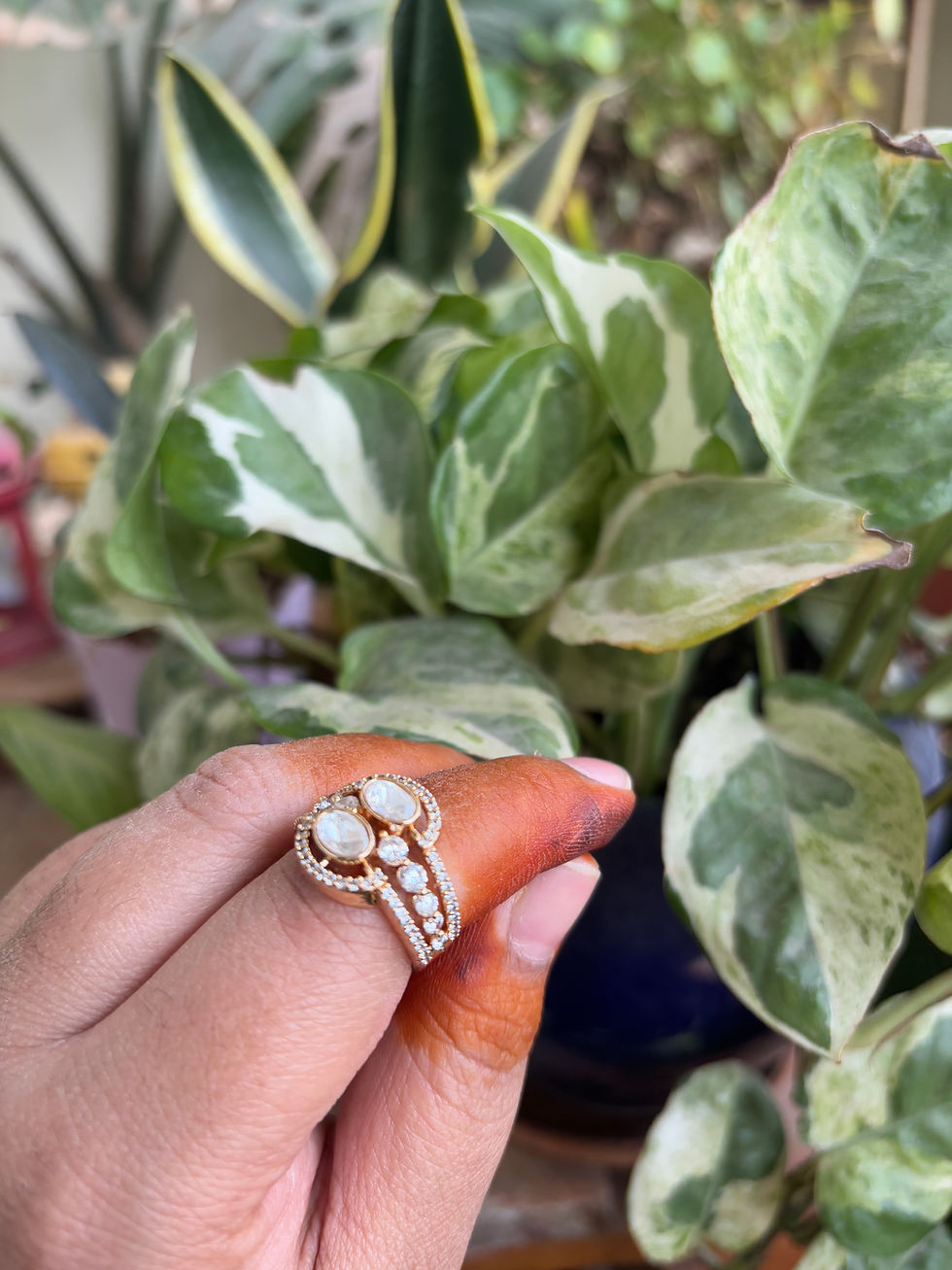 Thumbnail: Double Polki Finger Ring - P0331
