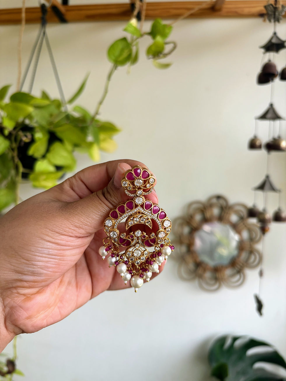 Thumbnail: Polki Half Moon Chandbaali Ruby- P0424
