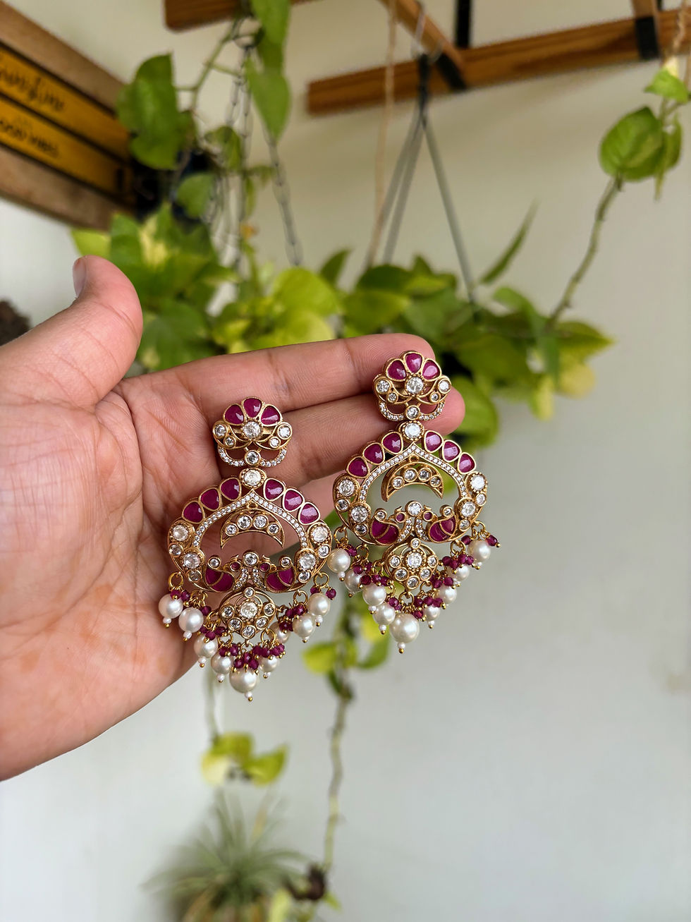 Thumbnail: Polki Half Moon Chandbaali Ruby- P0424