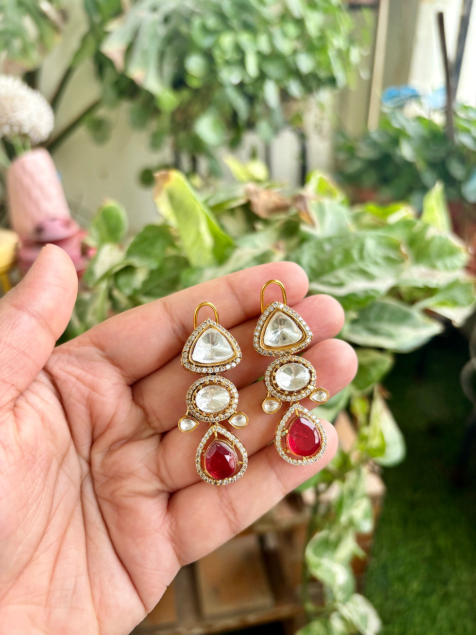 Thumbnail: Moissanite Kundan Pendat Set  - P074
