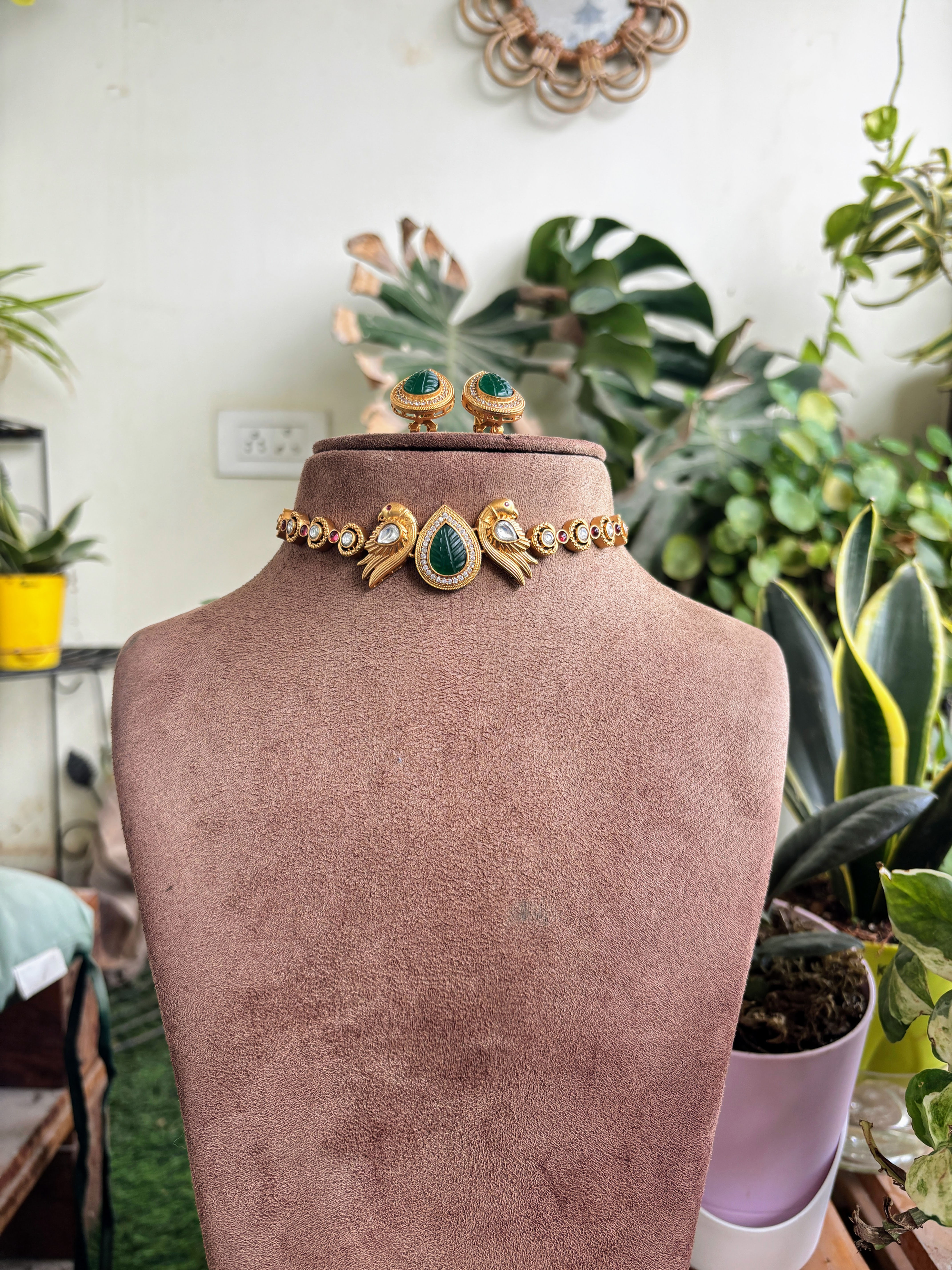 Jade Kundan Choker Set Green - P0297