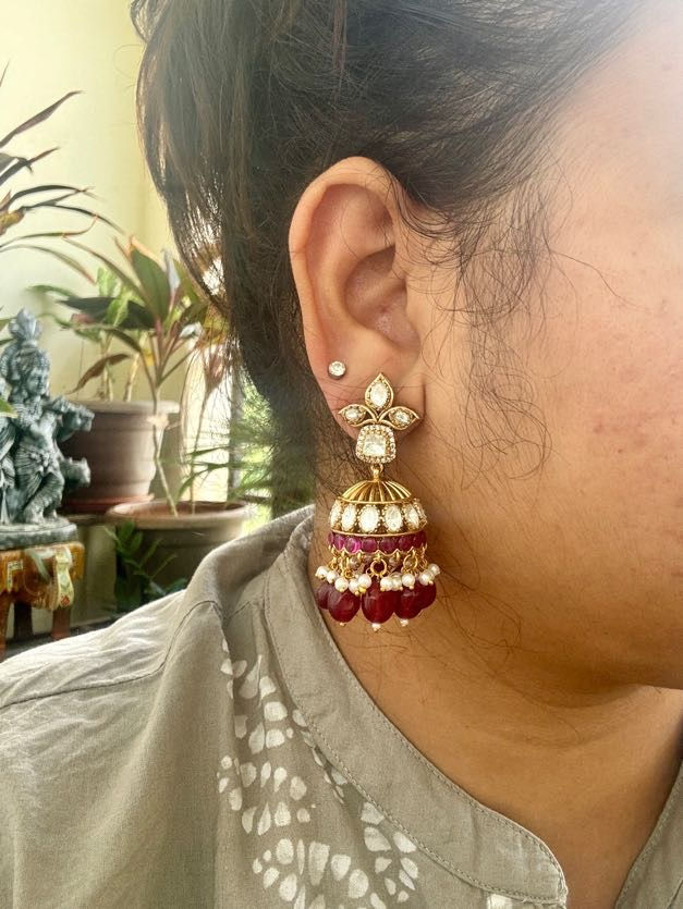 Thumbnail: Moissanite Kundan Jhumka - P01