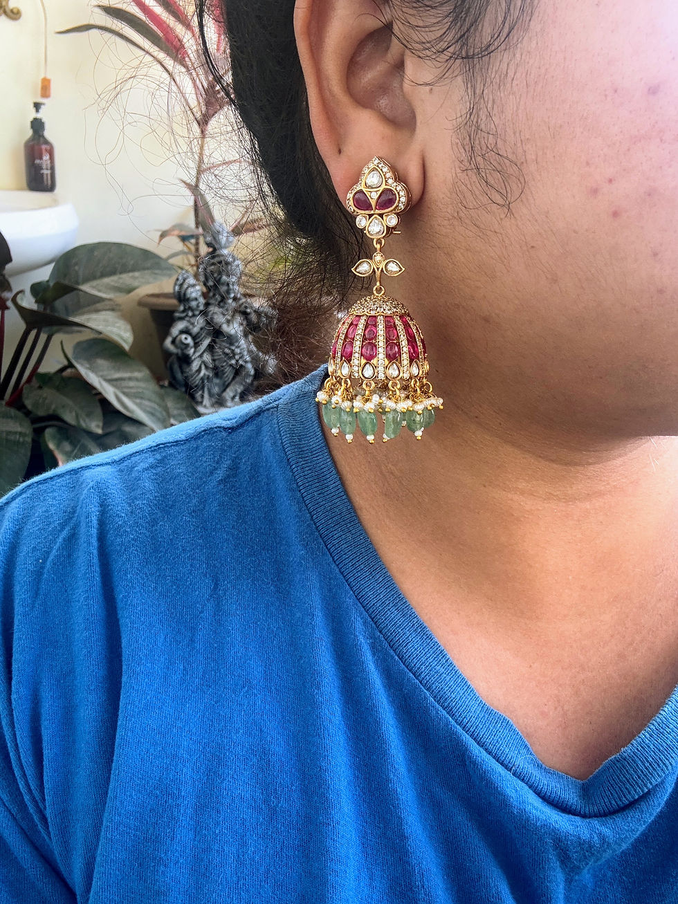 Thumbnail: Ruby Moissanite Jhumka - P0353
