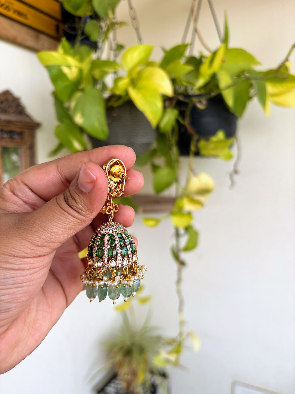 Thumbnail: Green Moissanite Jhumka - P0392