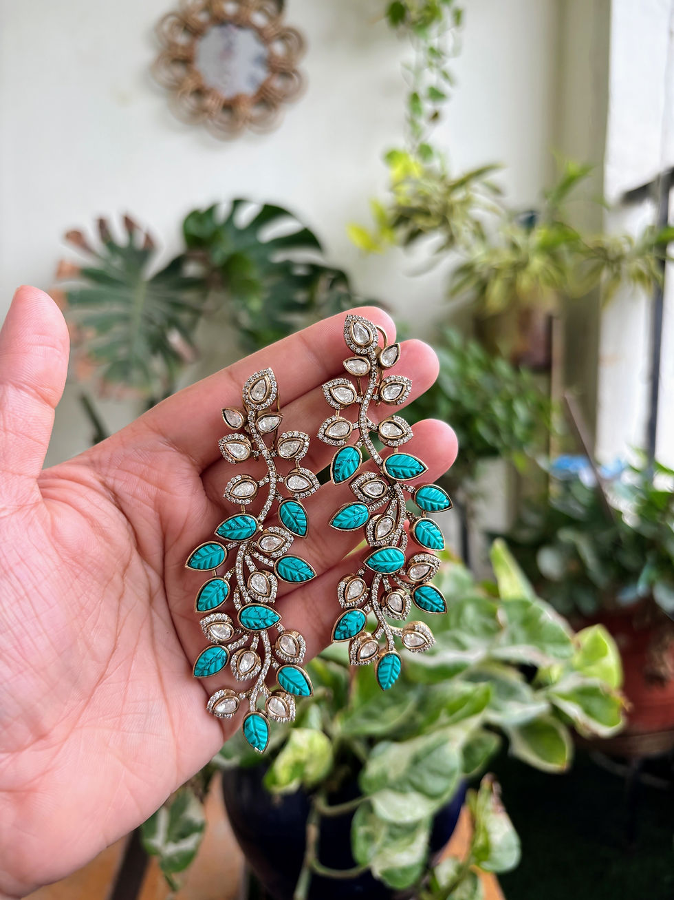 Thumbnail: Moissanite Statement Leaf Earrings - P0449