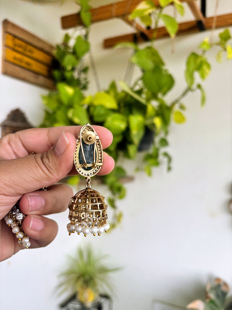 Thumbnail: Moissanite Doublet Jhumka Green - P0295